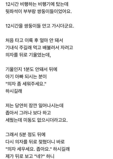 12시간 비행에 쌍둥이 안고 탄 부부